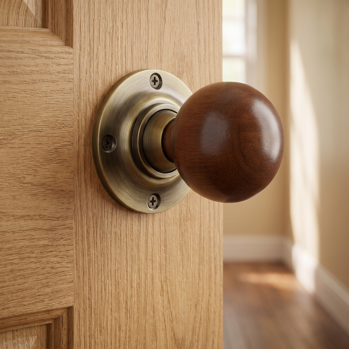 Antique Brass and Rosewood Mushroom Door Knobs
