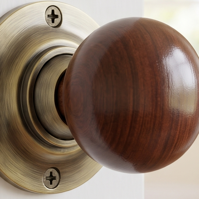 Antique Brass and Rosewood Mushroom Door Knobs