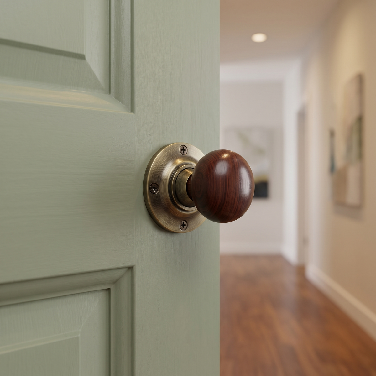 Antique Brass and Rosewood Mushroom Door Knobs