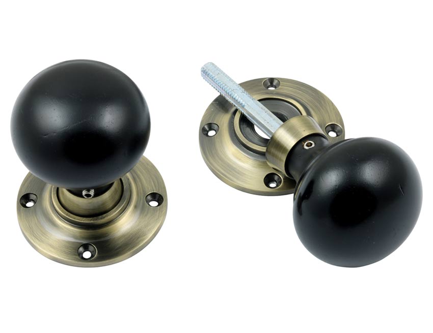 Antique Brass and Black Ebony Mushroom Door Knobs