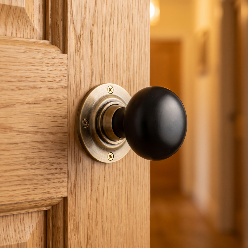 Antique Brass and Black Ebony Mushroom Door Knobs