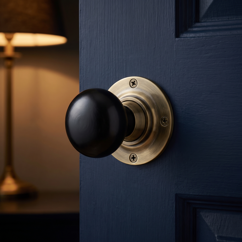 Antique Brass and Black Ebony Mushroom Door Knobs