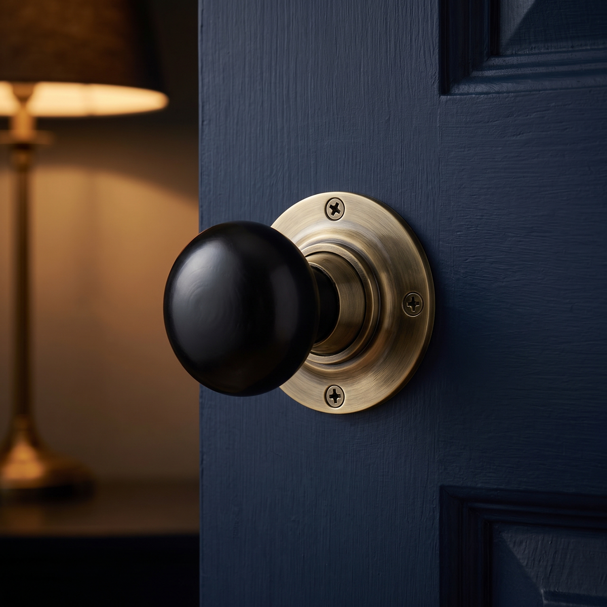 Antique Brass and Black Ebony Mushroom Door Knobs