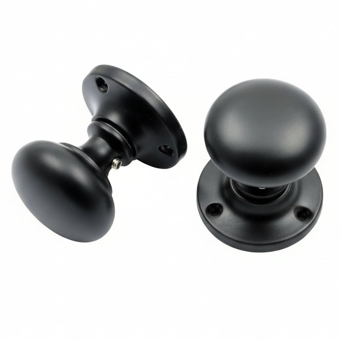 Matt Black Mushroom Mortice Door Knobs 54mm