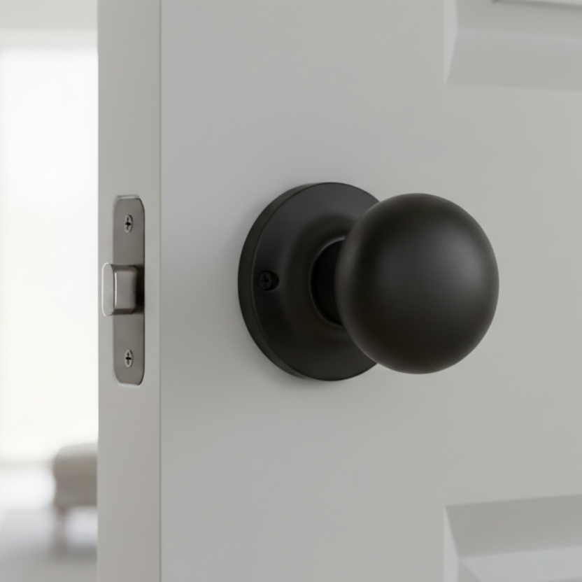 Matt Black Mushroom Mortice Door Knobs 54mm