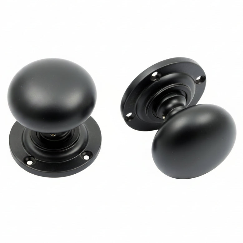 Matt Black Mushroom Mortice Door Knobs 63mm