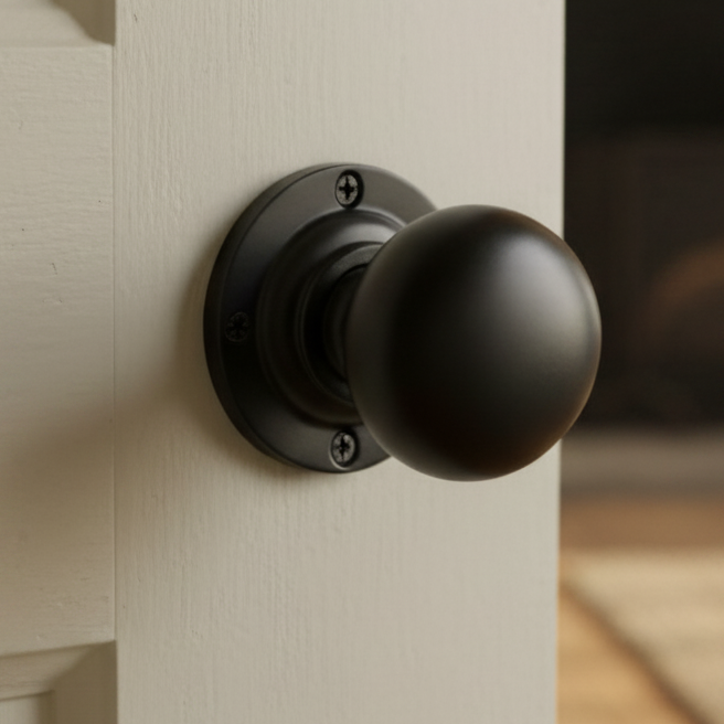 Matt Black Mushroom Mortice Door Knobs 63mm
