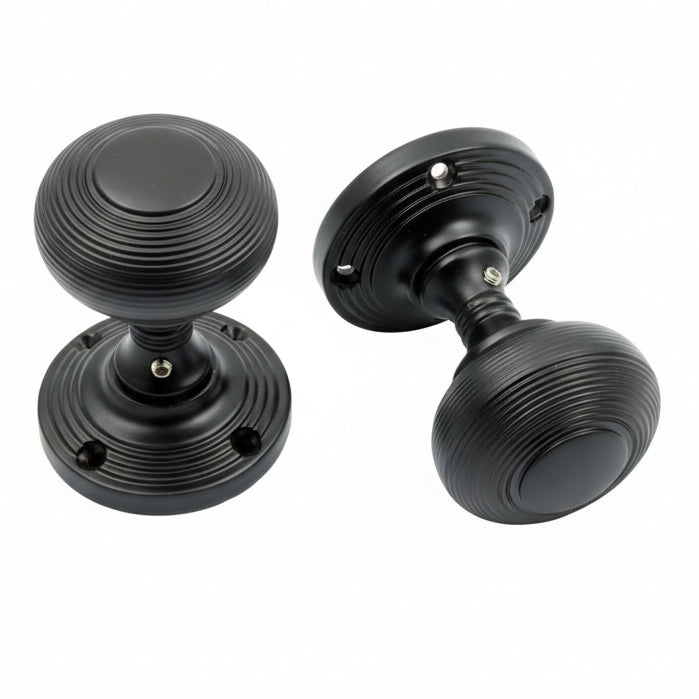 Matt Black Reeded Mortice Door Knobs 60mm