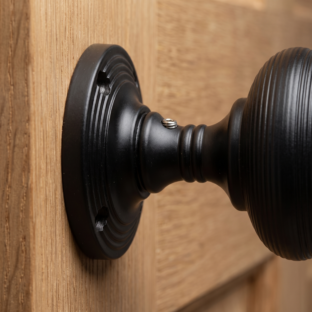 Matt Black Reeded Mortice Door Knobs 60mm
