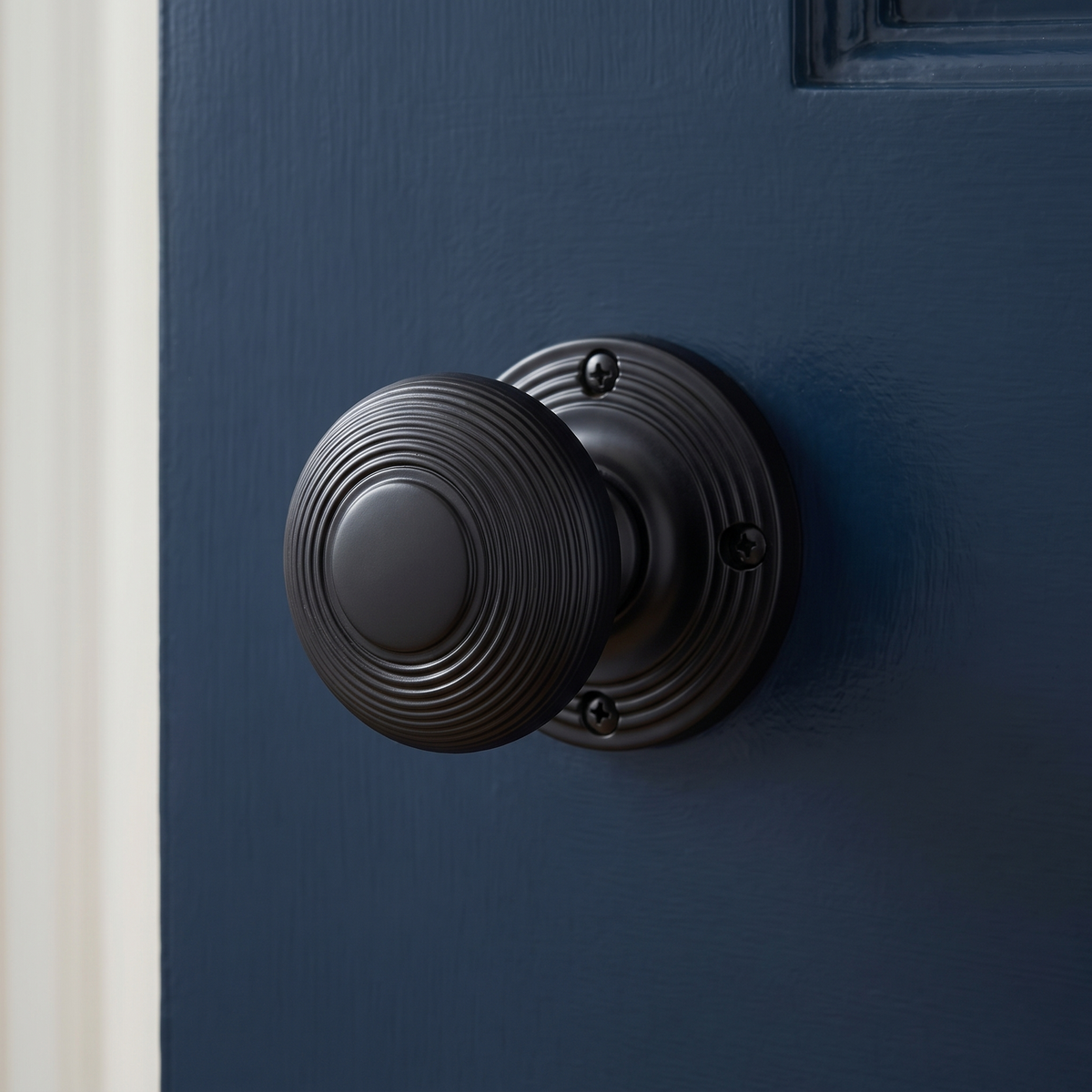 Matt Black Reeded Mortice Door Knobs 60mm