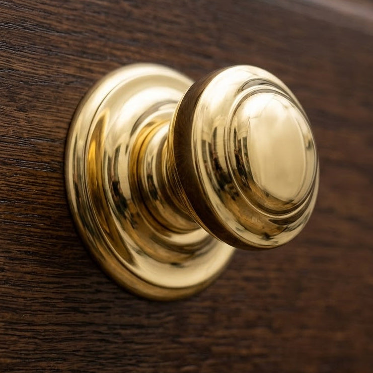 Unlacquered Brass Tiered Centre Door Knob 73mm