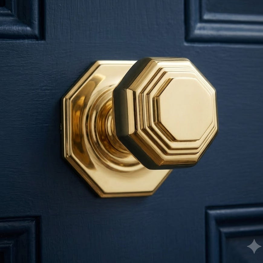 Unlacquered Brass Octagonal Centre Door Knob 66mm