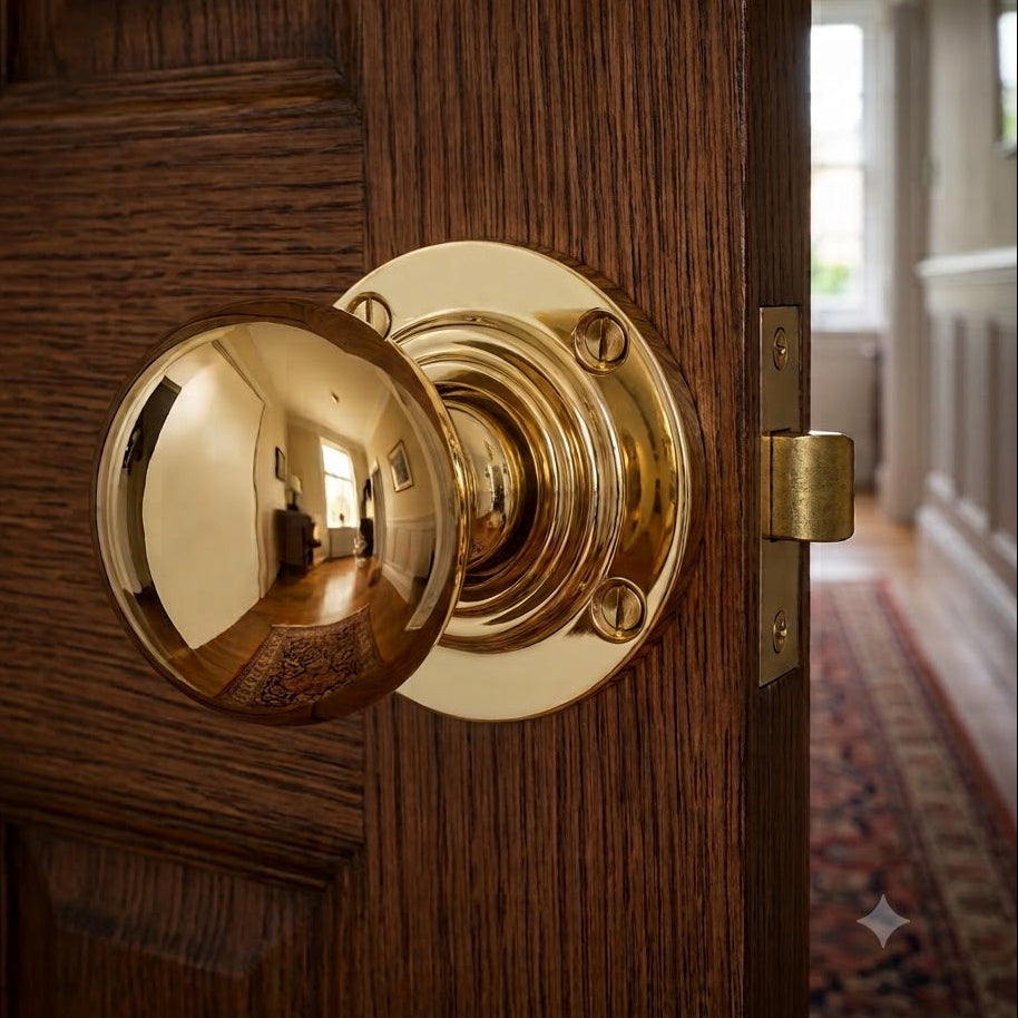 Unlacquered Brass Mushroom Mortice Door Knobs 60mm