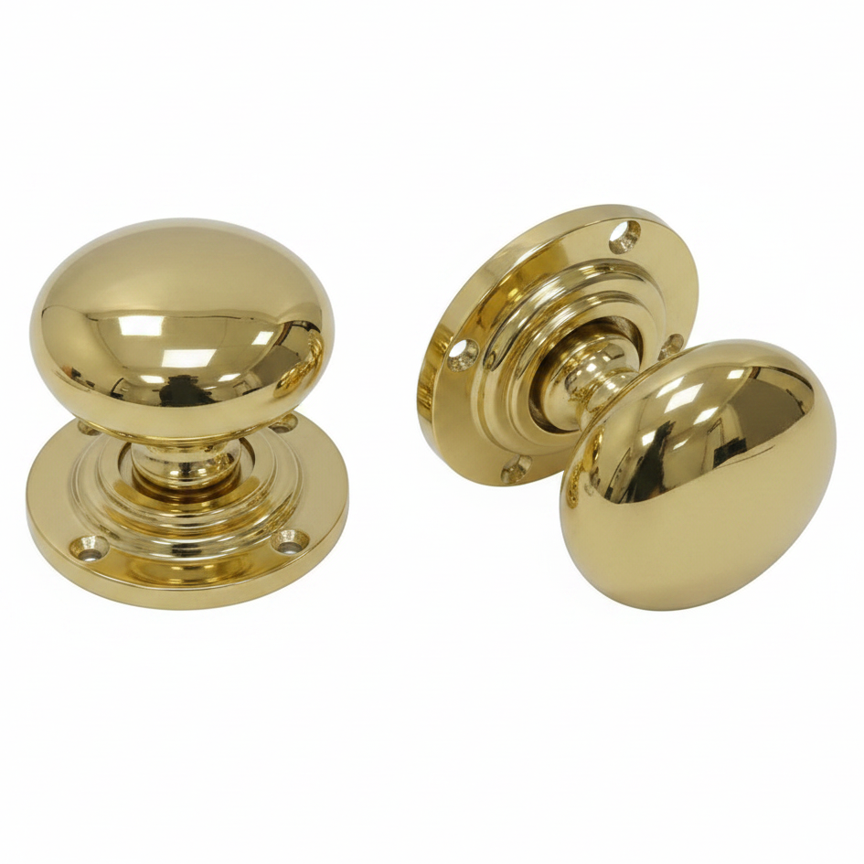 Unlacquered Brass Mushroom Mortice Door Knobs 60mm
