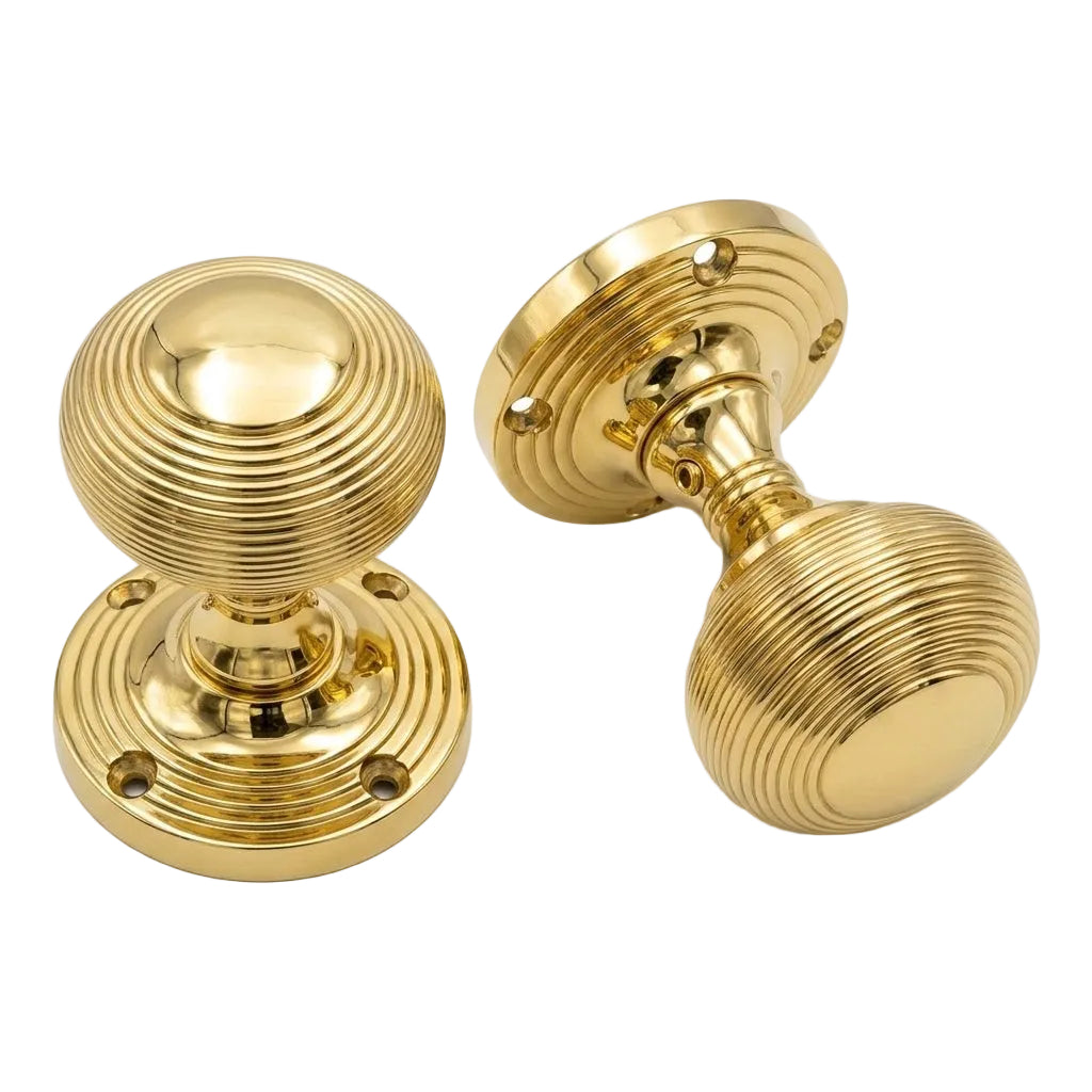 Unlacquered Brass Reeded Mortice Door Knobs 50mm
