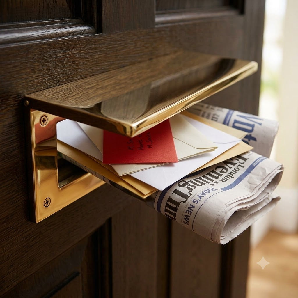 Unlacquered Brass Internal Tidy with Draught Excluder 315x115mm