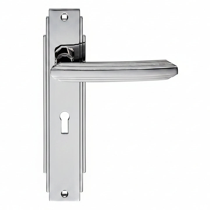 Polished Chrome Art Deco Lock Door Handles