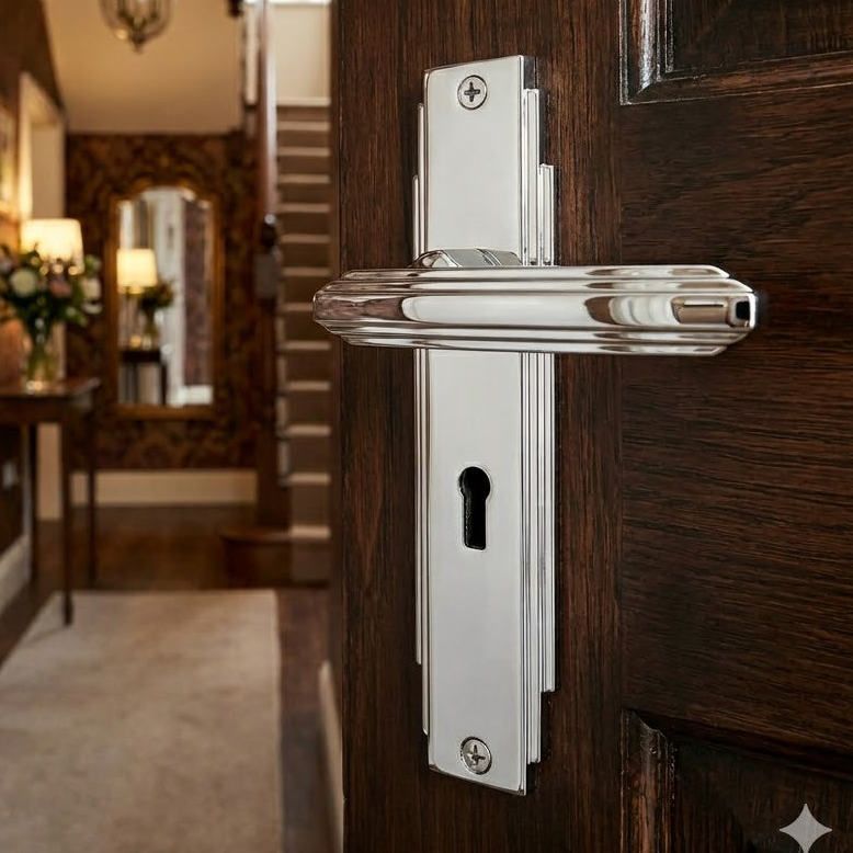 Polished Chrome Art Deco Lock Door Handles