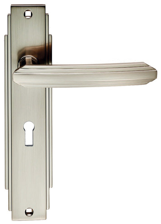 Satin Nickel Art Deco Lock Door Handles