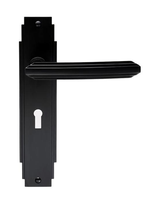 Matt Black Art Deco Lock Door Handles