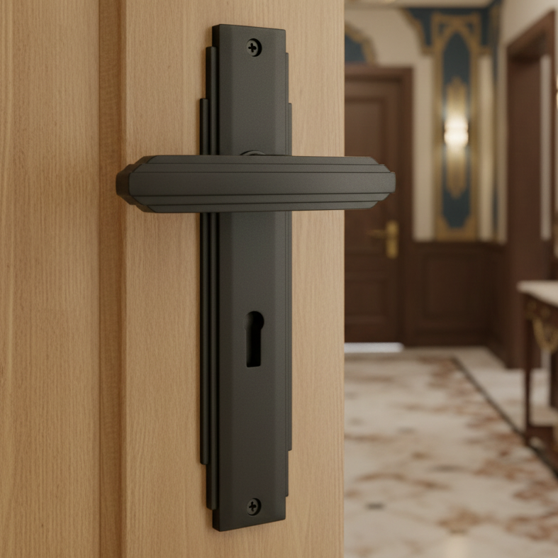 Matt Black Art Deco Lock Door Handles
