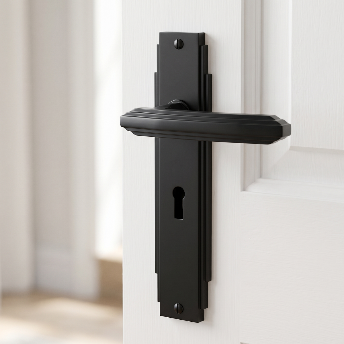 Matt Black Art Deco Lock Door Handles