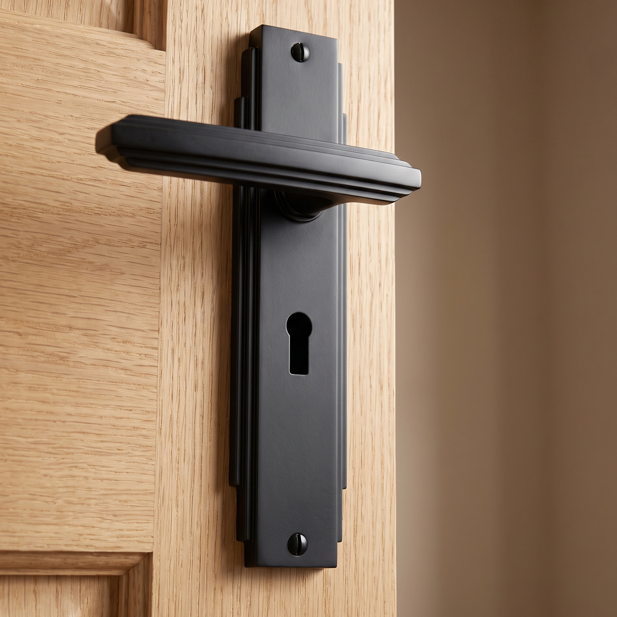 Matt Black Art Deco Lock Door Handles