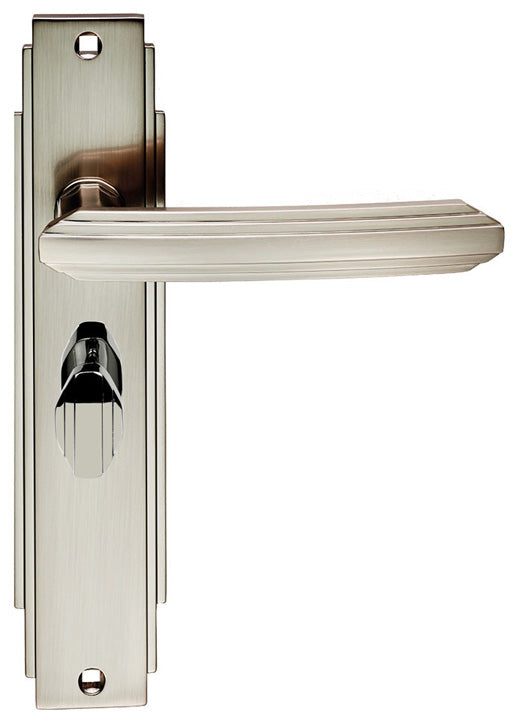 Satin Nickel Art Deco Bathroom Door Handles