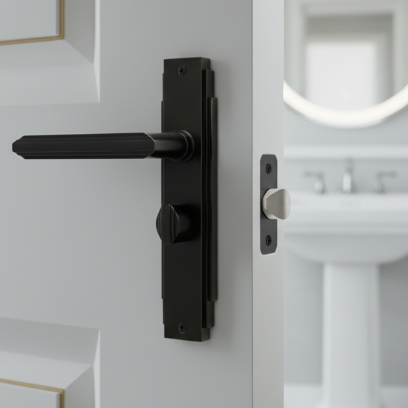 Matt Black Art Deco Bathroom Door Handles