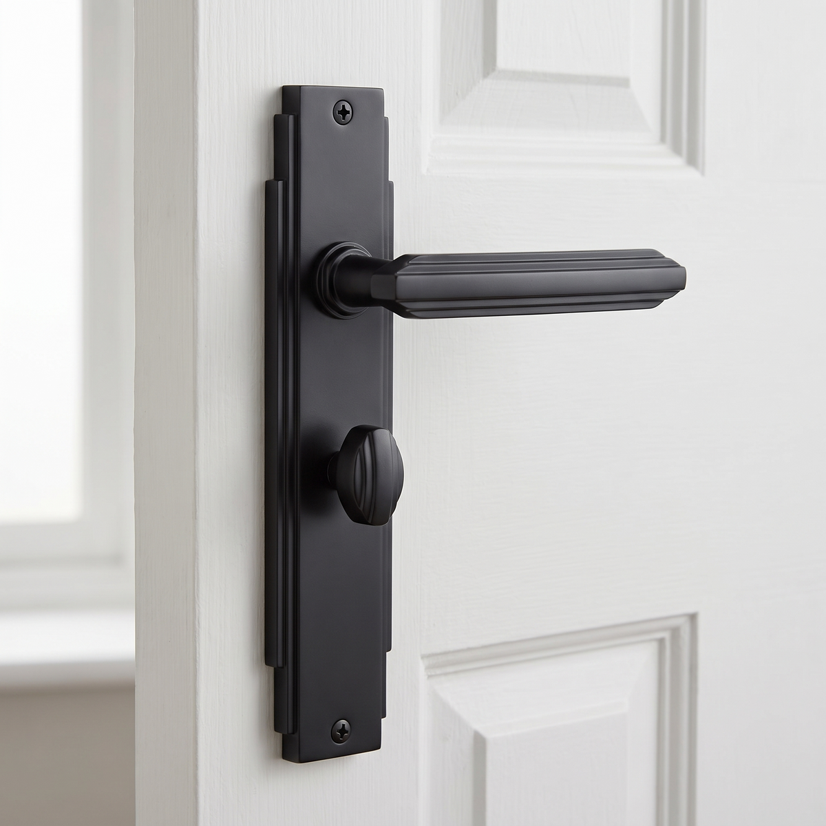 Matt Black Art Deco Bathroom Door Handles
