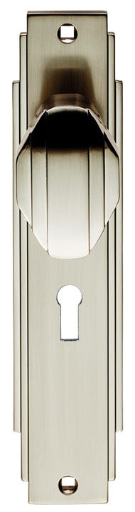 Satin Nickel Art Deco Door Knob on Lock Plate
