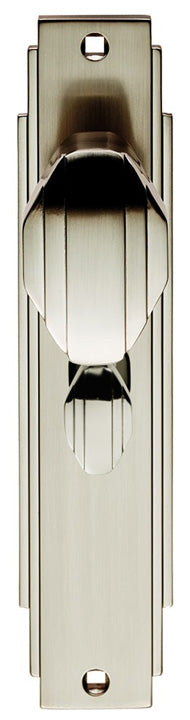 Satin Nickel Art Deco Door Knob on Bathroom Plate