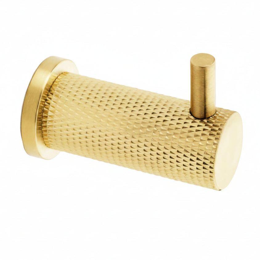Brunel Satin Brass Knurled Coat Hook 49mm
