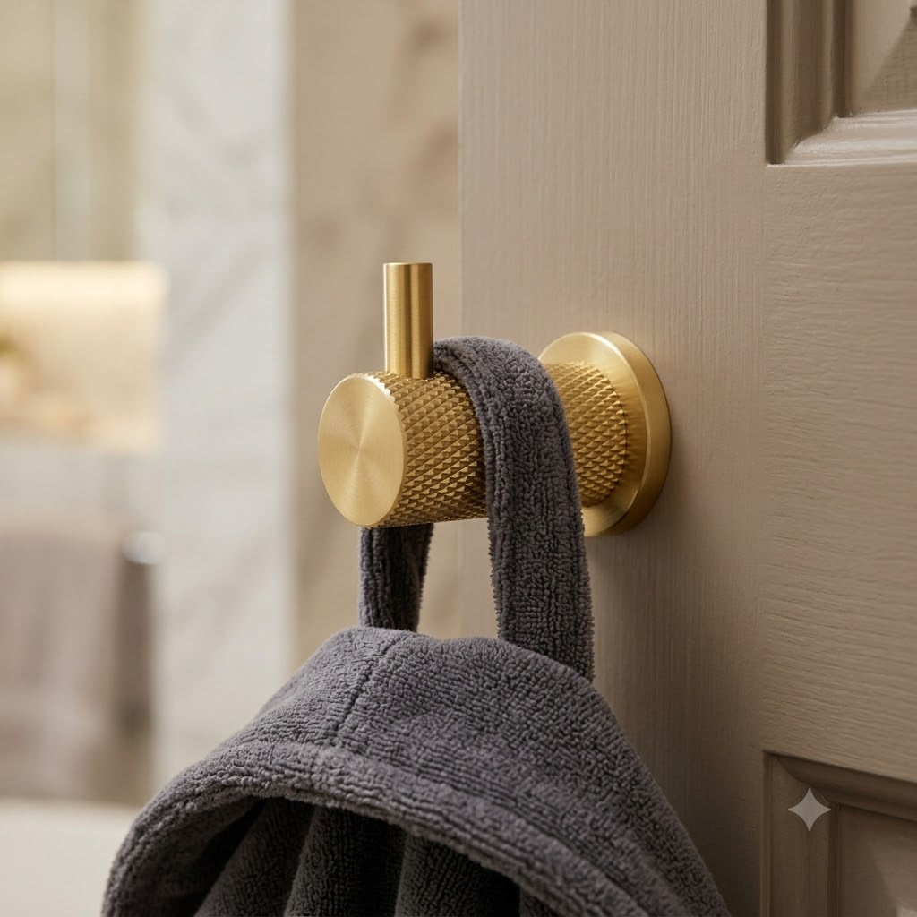 Brunel Satin Brass Knurled Coat Hook 49mm