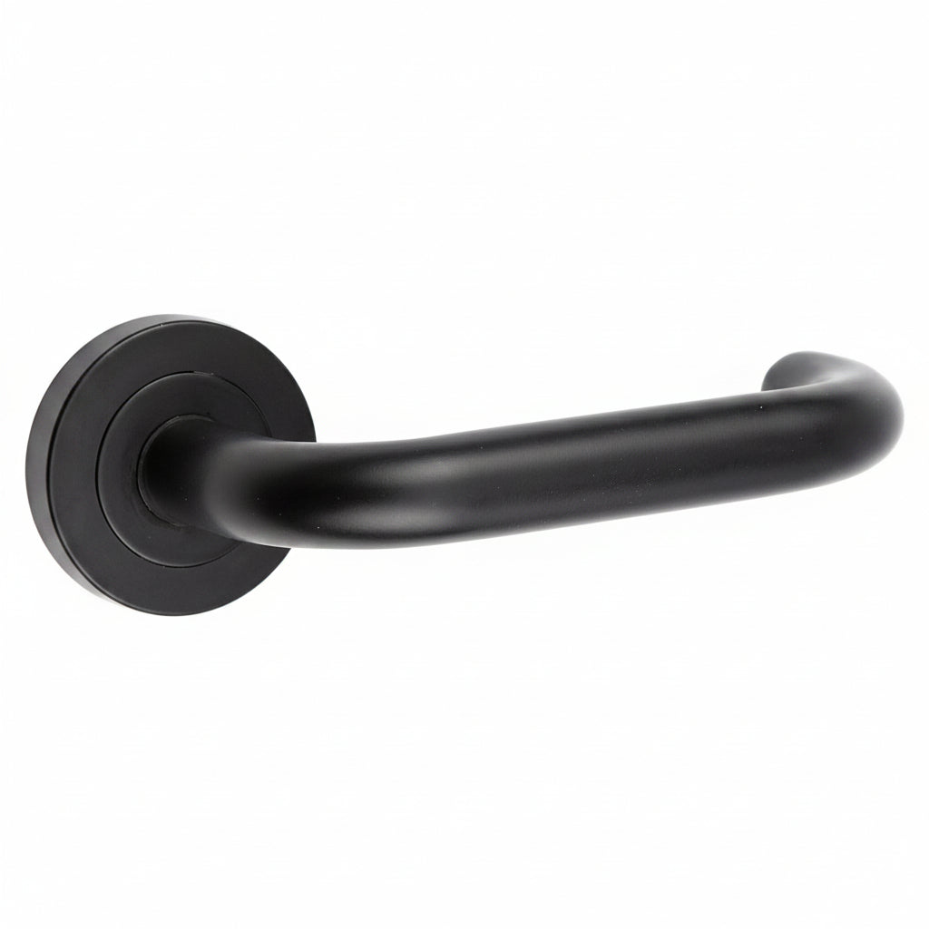 Nero JMB13 Matt Black Orbit Lever on Rose Door Handles