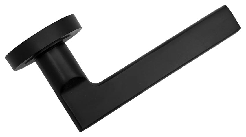 Jedo JV600 Matt Black Jet Lever on Rose Door Handles