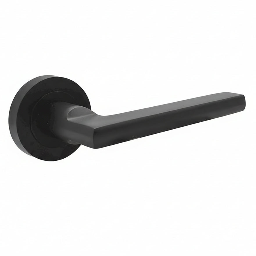 Jedo JV600 Matt Black Jet Lever on Rose Door Handles