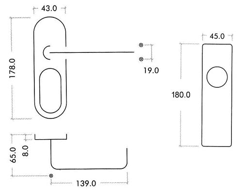 Satin Stainless Steel Lever with Bathroom Cover Plate 180x45mm
