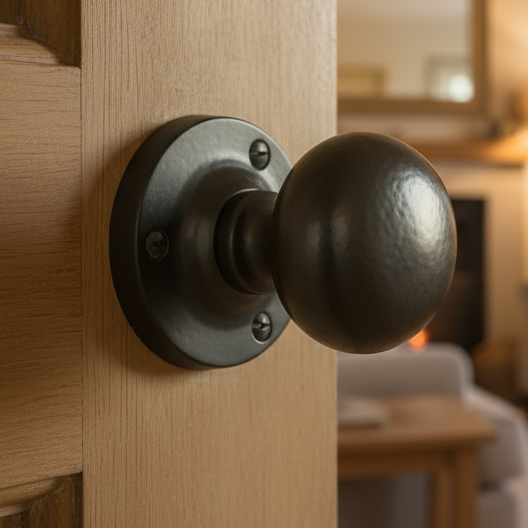 Black Iron Rustic Alveley Mortice Door Knob 55mm