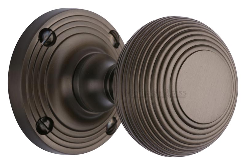 Matt Bronze Reeded Mortice Door Knobs 60mm
