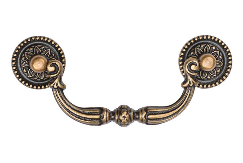 Distressed Brass Ornate Swan Drawer Pull Handle 123mm