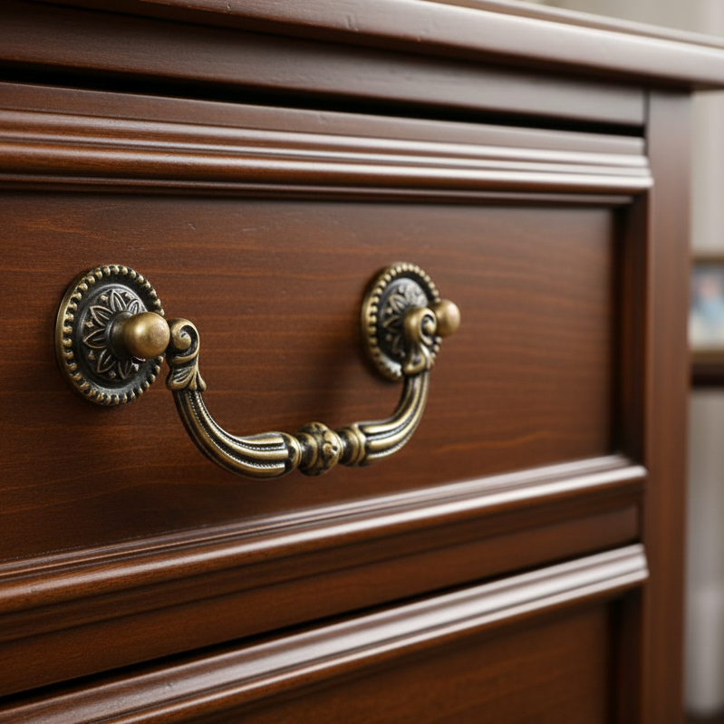 Distressed Brass Ornate Swan Drawer Pull Handle 123mm