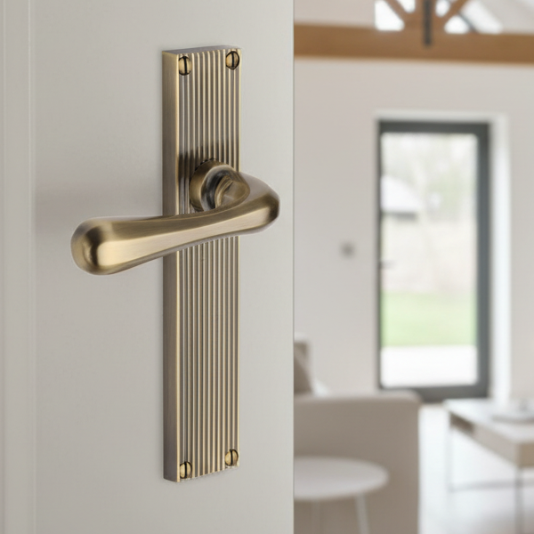 Charlbury Reeded Antique Brass Latch Door Handles RR3010