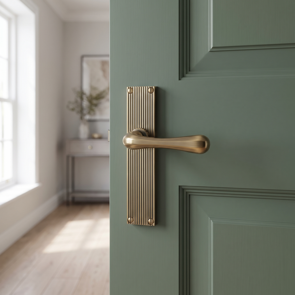 Charlbury Reeded Antique Brass Latch Door Handles RR3010
