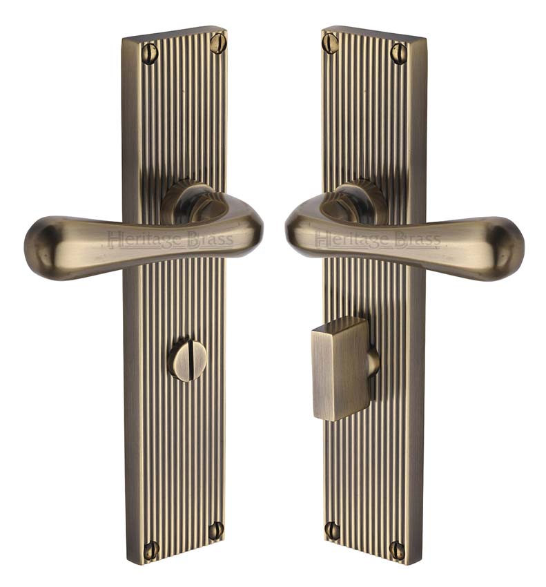 Charlbury Reeded Antique Brass Bathroom Door Handles RR3030