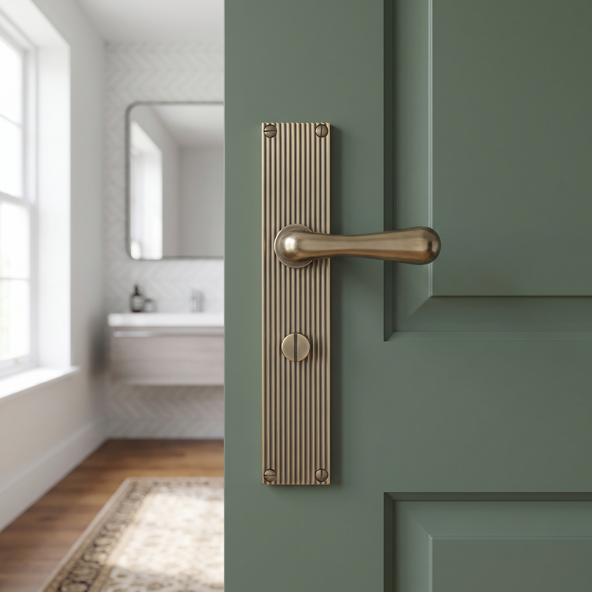 Charlbury Reeded Antique Brass Bathroom Door Handles RR3030