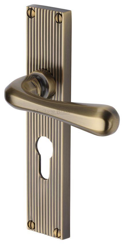 Charlbury Reeded Antique Brass EURO Door Handles RR3048