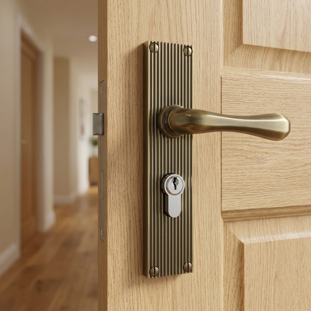 Charlbury Reeded Antique Brass EURO Door Handles RR3048