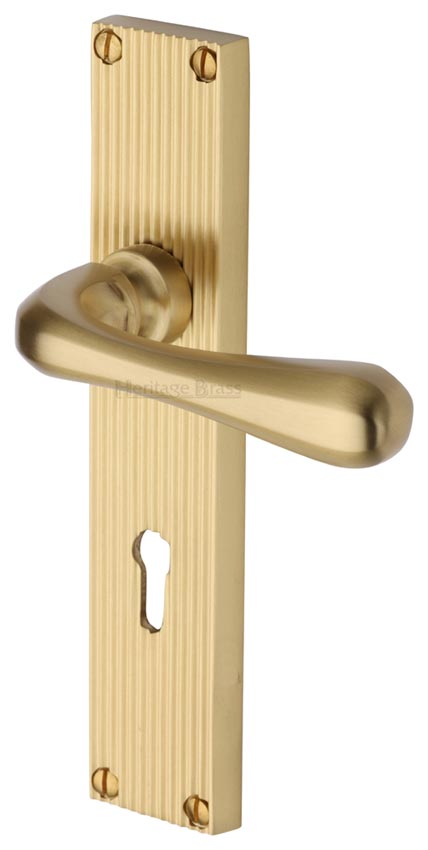 Charlbury Reeded Satin Brass Keyhole Door Handles RR3000