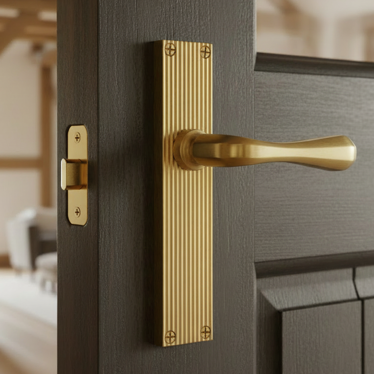 Charlbury Reeded Satin Brass Latch Door Handles RR3010